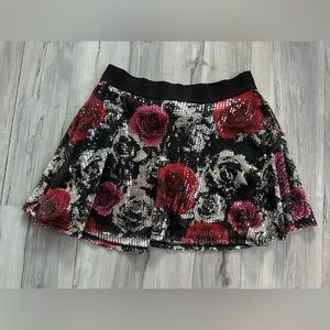 JUSTICE Skort Juniors Size 16 Women’s S‎ SEQUINED SKATER Skirt ROSES Red Silver
